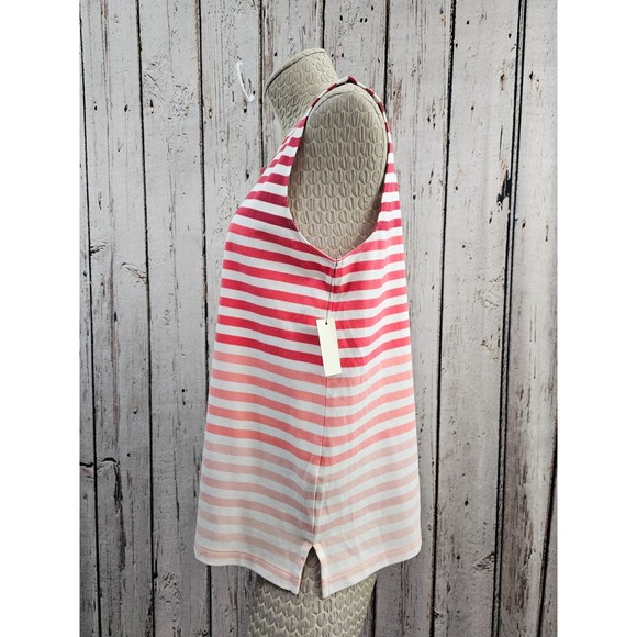 TALBOTS Petite MP Red Pink Striped‎ Criss Cross Tank Top Blouse Women's NW - Picture 4 of 7